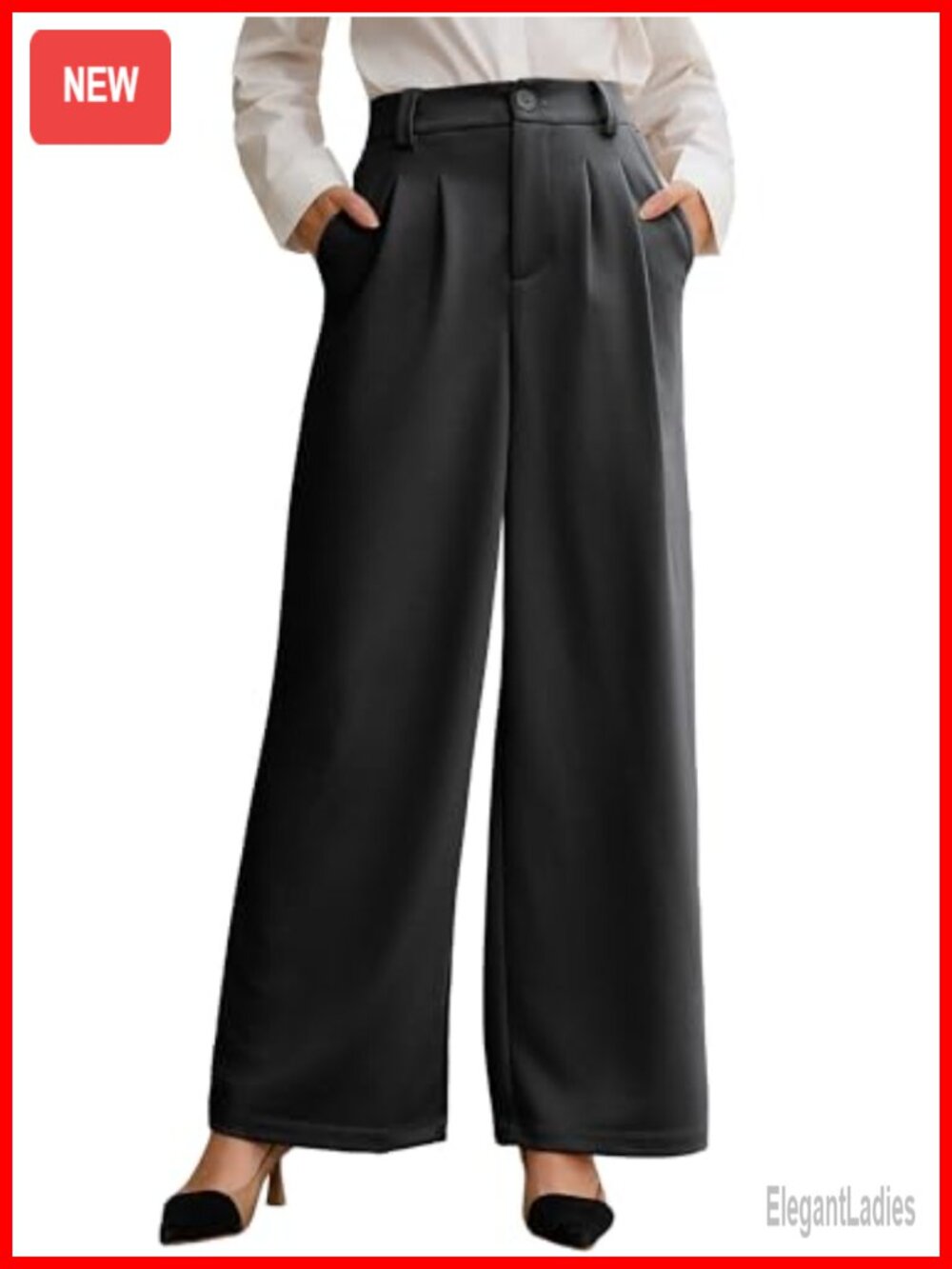 Wide Leg High Waisted Dress Pants Pleated Stretchy Business Casual Trousers